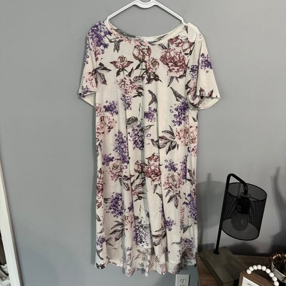 Lularoe Floral Lilacs & Hummingbirds Print High Low Swing Dress Plus Size 2X - Picture 1 of 10